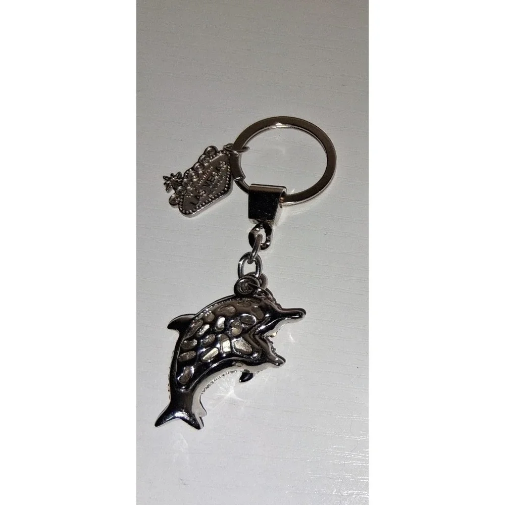 Las Vegas Dolphin Rhinestone Keychain Pink Yellow Crystal Bling Souvenir